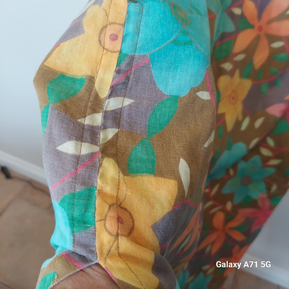Vintage 1950's A Line Floral Dress Short Sleeve Side Slits Sz S - Picture 5 of 15